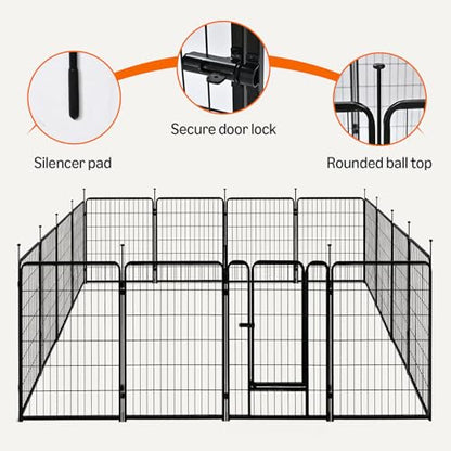 Amazon Basics Dog Playpen, 16 Panels Metal Fence with Door, Foldable for Indoor and Outdoor Use, Suitable for Small to Medium Sized Dogs, 36 Inch Height, Black - style: 16pcs-36"