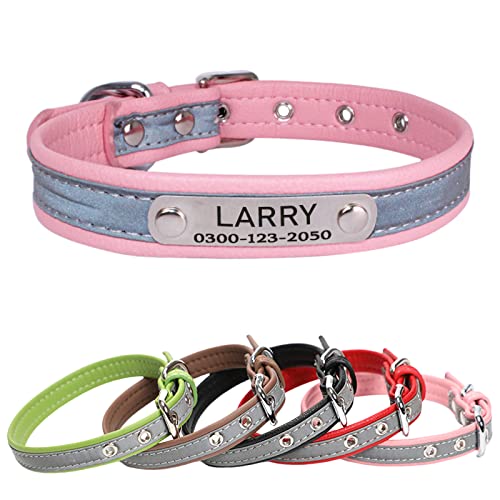 Personalized Reflective Dog & Cat Collar with Silent ID Tag, Custom Engraved Pet Name & Phone Number, Ultra Soft Microfiber, No-Jingle Safety Collar for Small Medium Large Dogs - color: Pink, size: L: 14-18" (Fit 22-51 lb)