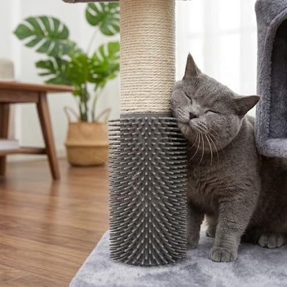 Cat Tree with Cat Condo and Hammock for Indoor Cats, Cat Tree with Self-Grooming Brush and Toy Balls,Cat Tower with Scratching Posts,Grey
