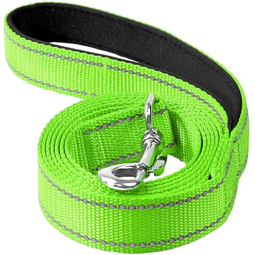Reflective Dog Leash 6ft Soft Padded Handle Nylon Lead for Medium & Large Dogs, Durable Walking Training Leash for Night Safety (Green,1Inch Wide) - color: Green, size: 1"*6'