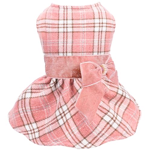 Dog Sweater Dress,Pink Plaid Dog Dress for Small Dogs Girl, Fall Winter Warm Fleece Lining Female Clothes, Pet Outfits Coat, Cat Apparel Holiday Christmas, Small - color: Plaid Pink, size: Small (Chest 16.9 in)