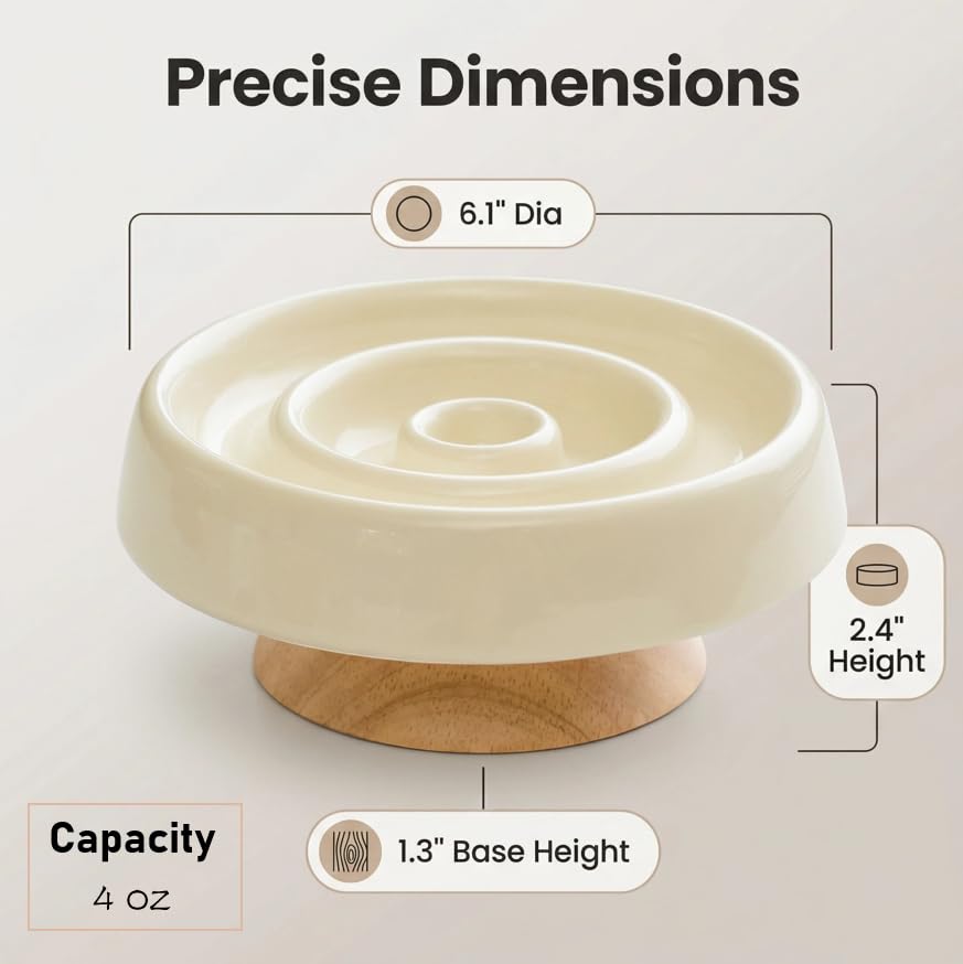 Ceramic Cat Slow Feeder, Raised Slow Feeder Cat Bowl, Anti Vomiting and Whisker Friendly Kitty Dish, Elevated Puppy Kitten Food Bowl for Dry and Wet Food (White) - color: White