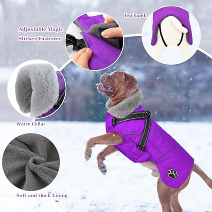 Dog Jacket Waterproof Dog Coat with Harness Built in, Christmas Puppy Winter Coat Reflective Turtleneck Puffer Snow Jackets for Small Medium Large Dogs - color: Purple, size: XXX-Large