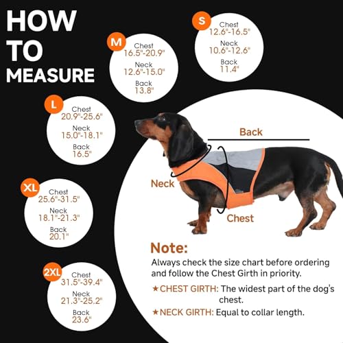 Reflective Dog Vest for Medium Dogs, Orange High Visibility Safety Pet Vest for Hunting, Walking at Night - size: M