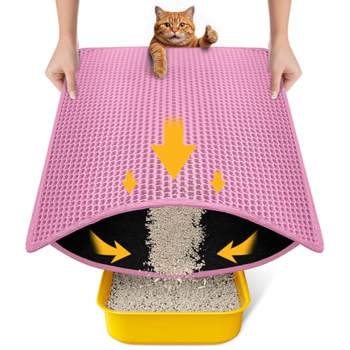 Cat Litter Mat New Size 23.6"x14.6" for Small Spaces, Upgrade Super Waterproof Back Layer Litter Box Mat, Non Slip, Durable, Soft on Paws Kitty Trapping Matt, Pink - color: Pink
