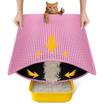 Cat Litter Mat New Size 23.6"x14.6" for Small Spaces, Upgrade Super Waterproof Back Layer Litter Box Mat, Non Slip, Durable, Soft on Paws Kitty Trapping Matt, Pink - color: Pink