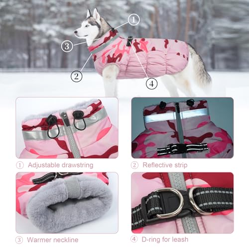 Lelepet Warm Dog Winter Coat Dog Coats for Small Dogs Waterproof Dogs Jacket with Harness Built in Reflective Cold Weather Coats Windproof Zip-Up Winter Fleece Vest Snowsuit Chihuahua Pink Camo - color: Pink Camo, size: X-Small