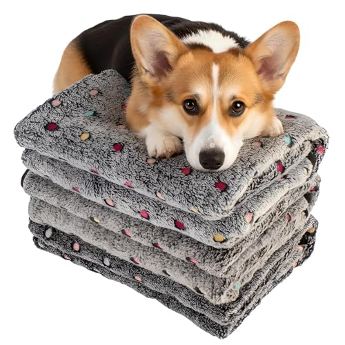 Three Piece Pet Blanket Set for Dogs Cats Soft Comfy Puppy and Kittens Bed Blanket Fluffy Fleece Pets Throw with Cute Patterns (Large 41x30 inch, Gray Dots) - color: Gray Dots, size: Large-41x30 inch