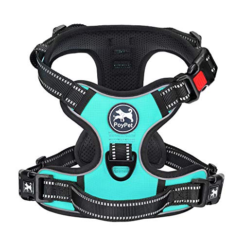 PoyPet No Pull Dog Harness, No Choke Front Lead Dog Reflective Harness, Adjustable Soft Padded Pet Vest with Easy Control Handle for Small to Large Dogs(Mint Blue,XS) - color: Mint Blue, size: XS