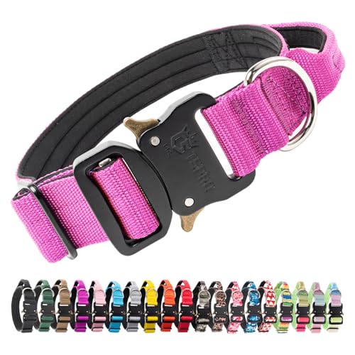 TSPRO Premium Dog Collars Tactical Dog Collar with Handle and Heavy Duty Quick-Release Metal Buckle Durable Thick and Adjustable for Medium to Large Dogs (Purple M) - color: Basic Purple, size: Handle-Equipped M (14.5"-18" Adjustable)