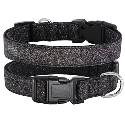 TDTOK Glittering Basic Dog Collar, Comfy & Durable Bling Dog Collar for Small Medium Large Dogs with Eco-Friendly Plastic Buckle, Adjustable Stylish Nylon Dog Collars, Fit Necks: 9.8-22.4’’ - color: Black, size: S
