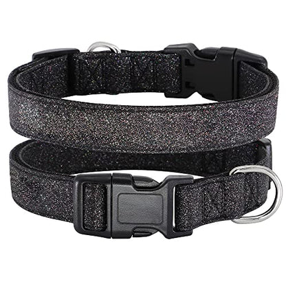 TDTOK Glittering Basic Dog Collar, Comfy & Durable Bling Dog Collar for Small Medium Large Dogs with Eco-Friendly Plastic Buckle, Adjustable Stylish Nylon Dog Collars, Fit Necks: 9.8-22.4’’ - color: Black, size: M