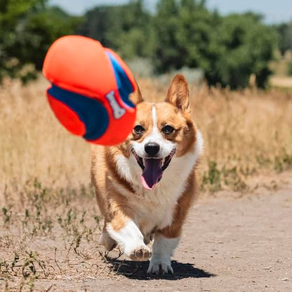Chuckit! Fumble Fetch Dog Football - Outdoor and Indoor Interactive Dog Toy with Grooved Design for Easy Pickup - Made from Durable Rubber - Floats in Water - Small - Orange and Blue - size: Small, style: Orange/Blue