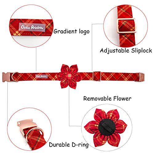 Dog Collar with Flower - Christmas Red Plaid Flower Dog Collars Gift Puppy Soft Collar Adjustable Dog Collar for X-Small Dogs - color: Christmas Red, size: X-Small (Pack of 1)