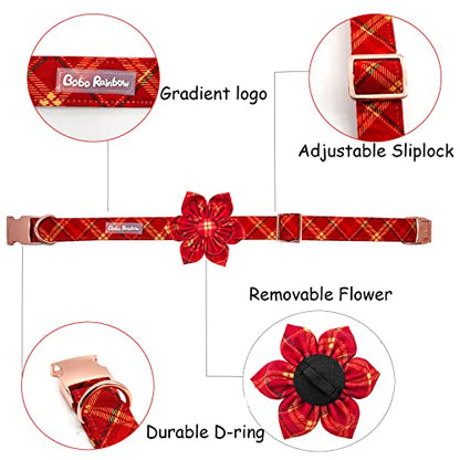 Dog Collar with Flower - Christmas Red Plaid Flower Dog Collars Gift Puppy Soft Collar Adjustable Dog Collar for X-Small Dogs - color: Christmas Red, size: X-Small (Pack of 1)