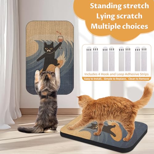 Art Cat Scratcher, Wall-Mountable Cat Scratching Board, Cat Wall Scratcher 16.7x11x1 Inch Cat Scratch Pad and Cat Scratchers for Indoor Cats Toy Furniture Protector(SurfingCat1) - color: SurfingCat1