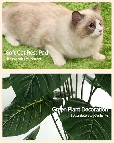 FourFurPets Large Cat Tree with Leaves, 72.8-Inch Cat Tower for Indoor Cats, Modern Cat Tree with Scratching Post, Large Perch, Tunnels, Swing Ball, Self Groomer, Greige - color: Greige