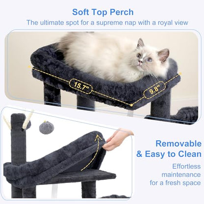 Heybly Cat Tree， HCT202SG - color: Smoky Gray, size: 45.3 inch