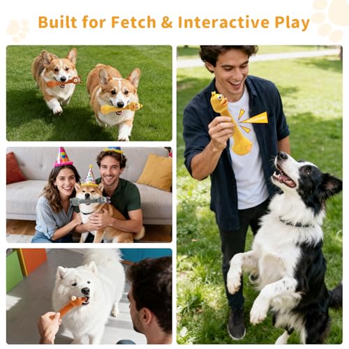 Latex Squeaky Dog Toys, 3 Pack Soft Rubber Dog Chew Toys, 8.7" Standing Stick Animal Pet Toy to Keep Them Busy, Interactive Fetch Squeak Toy for Puppy Small Medium Dogs - color: Yellow & Grey & Brown