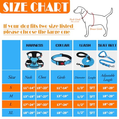 LOBEVE No Pull Dog Harness, Collar & Leash Set with Retractable Dog Seat Belt, Collapsible Dog Bowls and Poop Bag Dispenser - Ideal for Training, Walking, Hiking - Fits Small to Large Dogs(Blue-M) - color: Blue, size: Medium