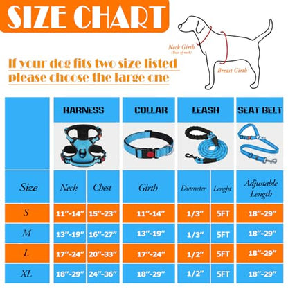 LOBEVE No Pull Dog Harness, Collar & Leash Set | Includes Dog Seat Belt, Collapsible Bowls & Poop Bag Dispenser. Ideal for Training, Walking, Hiking. Fits Small to Large Dogs(Blue-L) - color: Blue, size: Large