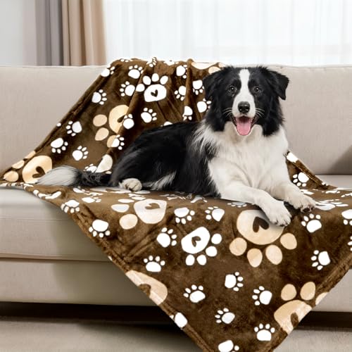 Rezutan Dog Blanket for Small Medium Dogs, Soft Fleece Dog Blankets, Cute Paw Print Throw Blanket for Dogs, Fluffy Flannel Pet Cat Puppy Blanket Mat Cover for Bed Couch, Brown 40 x 30 inch - color: Love Brown, size: 40x30 inch