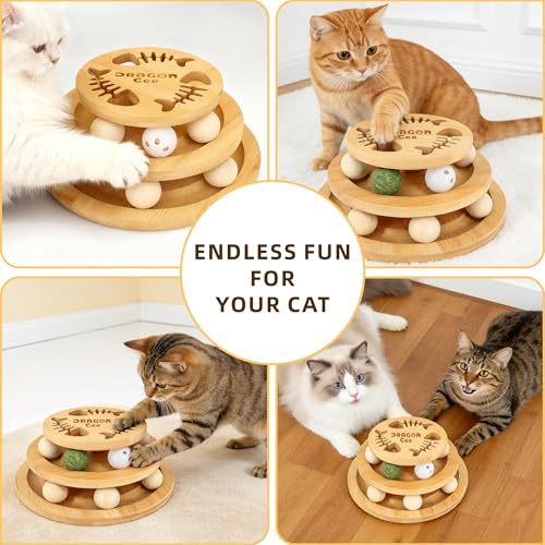 Cat Ball Track Toy with Puzzle Top, Interactive Cat Toys for Indoor Cats with Spinning Balls, Wooden Cat Ball Tower Toy for Kitten Kitty Exercise Mental Physical