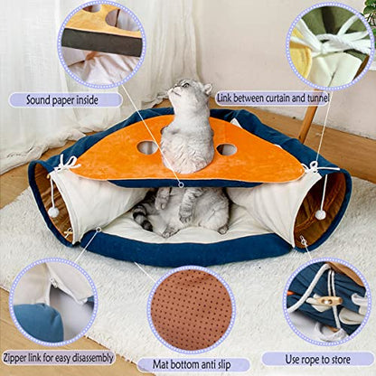 LEFTSTARER 2-in-1 Collapsible Cat Tunnel for Indoor Bed and Hideout - Pet Dog Rabbit Bunny Ferret Tunnel Tubes Toys with Removable Washable Mat, Tower Wheel Stuff - color: 5.Cat Paw Print Green