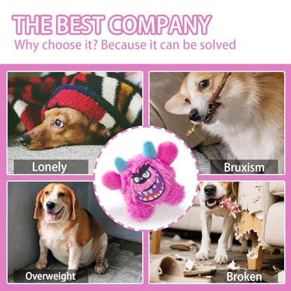 Squeaky Plush Ball Dog Toy, Little Monster Puppy Toys Suitable for All Breeds, Dental Care, Skin-Friendly and Soft and Durable (Rose Red, Large) - color: Rose Red, size: Large
