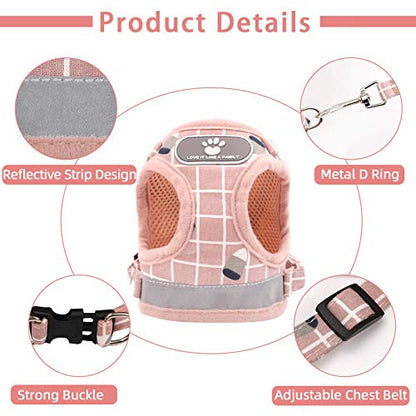 Cat & Dog Vest Harness - All Weather Mesh, Reflective Strap, Step-in Adjustable for Small Cats & Dogs (Pink-Pattern) - color: Pink-pattern, size: X-Small (Chest: 8"-9")