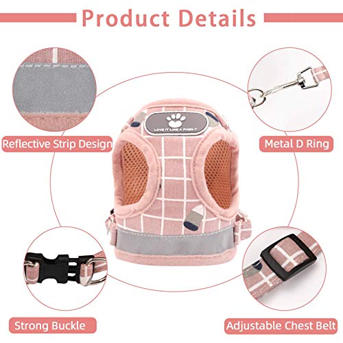 Cat & Dog Harness - All Weather Mesh, Reflective Strap, Step-in Adjustable for Small Cats & Dogs (Pink-Pattern, S) - color: Pink-pattern, size: Small (Chest: 11"-13")