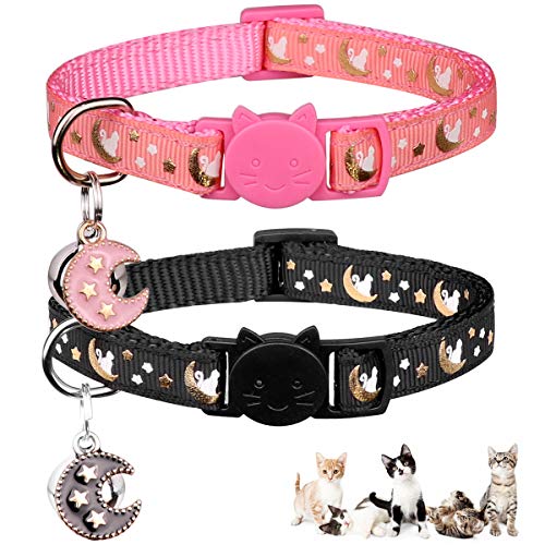 Baeuppit 2Pcs Breakaway Cats Collars Cat Collars for Boy Cats Adjustable Kitten Collars with Bell,Black+Pink,8"-13.1" - color: Pink+Black, size: 8.0-13.1"