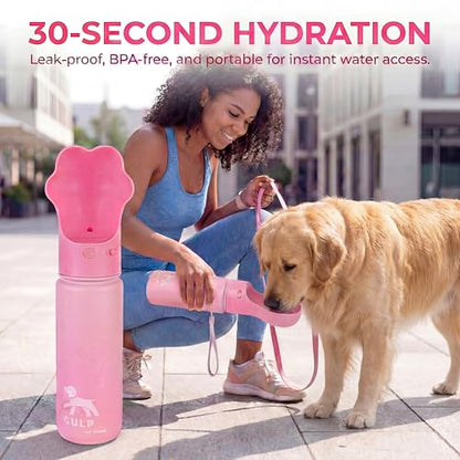 Duna Gulp 18oz Dog Travel Water Bottle with Paw-Shaped Bowl - Insulated Stainless Steel, Leakproof & Portable with Carry Strap for Outdoor Walking, Hiking & Pet Hydration on-the-Go - Pink