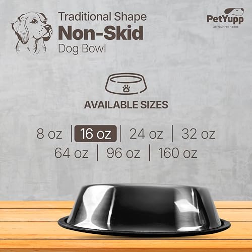 Stainless Steel Dog Bowl - Non-Skid Rubber Base, Rust-Proof & Dishwasher Safe – Durable Food and Water Bowl for Dogs and Cats - 16oz - size: Non Skid Bowl - 16 oz
