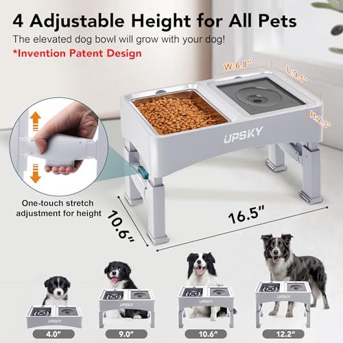 UPSKY 3-in-1 Elevated Dog Bowls: Slow Feeder, Adjustable Stand, No Spill Dispenser - Stainless Steel Food & Water Bowl for Small to Medium Dogs, White - color: E-3-in-1 (White)