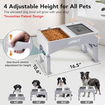 UPSKY 3-in-1 Elevated Dog Bowls: Slow Feeder, Adjustable Stand, No Spill Dispenser - Stainless Steel Food & Water Bowl for Small to Medium Dogs, White - color: E-3-in-1 (White)