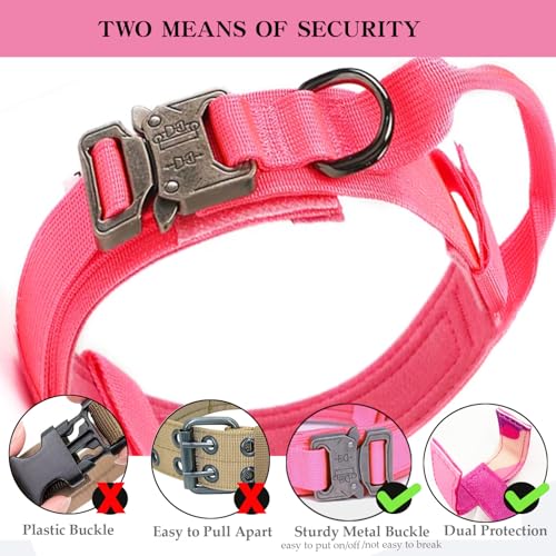 Tactical Dog Collar Adjustable Military Nylon Dog Collar with Control Handle and Heavy Duty Metal Buckle for Medium and Large Dogs (Pink,S) - color: Pink, size: Small (Pack of 1)