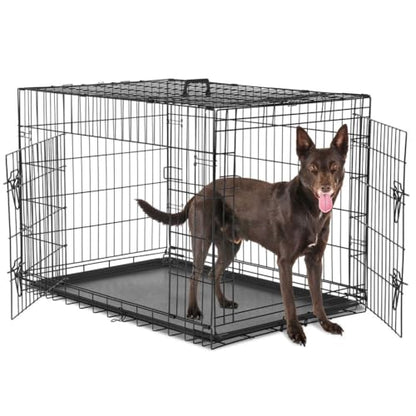 Dog Crate Kennel, 36 Inch Metal Pet Cage Double Door W/Divider Panel, Folding Travel Indoor Outdoor Dog Kennel Leak-Proof Plastic Tray Wire Animal Cage - size: 36.61"L x 22.64"W x 24.21"H