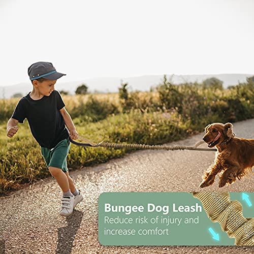 BUMBIN 6Ft Dog Leash Large Dogs, Bungee Dog Leash with 2 Handles, Heavy Duty Leashes for Medium Small Dogs, No Pull Shock Absorbing ，with Car Seat Belt for Training, Brown - color: Brown