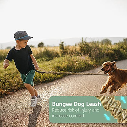 BUMBIN 6Ft Dog Leash Large Dogs, Bungee Dog Leash with 2 Handles, Heavy Duty Leashes for Medium Small Dogs, No Pull Shock Absorbing ，with Car Seat Belt for Training, Brown - color: Brown