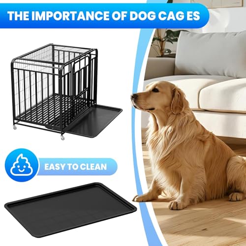 37-Inch Medium Dog Crate with Divider, Double Door Folding Alloy Metal Wire Cage with Leak-Proof Plastic Tray, Portable Pet Kennel for Indoor, Outdoor, and Travel,Black