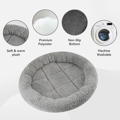 Plush Cat Bed Mat Diameter 19.5" Round Pad with Pillow Around for Cats Dogs Relying/Curling Sleep Warm Dog Cushion for Crates, Antiskid Bottom, Large, Gray - size: Large(Round)
