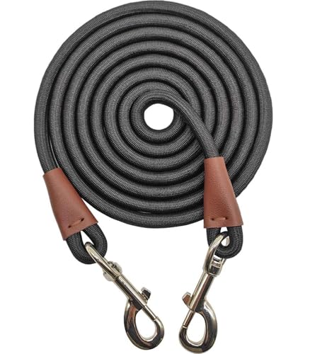8FT Dog Tie Out Leash, Long Tether 10-13-15-20-25-30-35-40-50-65 FT Nylon Rope Check Cord for Medium Large Dogs Yard Outdoor Playing Camping Backyard (Black, 3/8") - color: black, size: 3/8" x 8ft