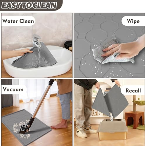 Silicone Cat Litter Mat for Litter Box-28" X 22" Kitty litter pads, Waterproof & Leak-Proof Trapping Design, Non-Slip Durable Easy to clean (Gray) - color: Grey, size: 28" X 22"