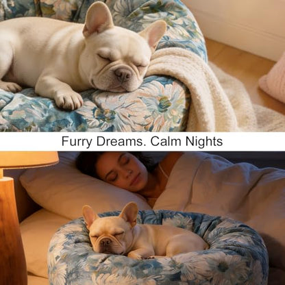 Dog Calming Beds for Small Medium Large Dogs - Round Donut Washable Puppy Dog Bed, Anti-Slip Faux Fur Fluffy Donut Cuddle Anxiety Cat Pet Bed (32" Flower) - color: Flower, size: 32"L x 32"W x 8"Th