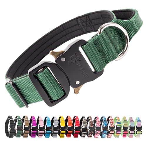 TSPRO Premium Dog Collars Tactical Dog Collar with Handle and Heavy Duty Quick-Release Metal Buckle Durable Thick and Adjustable for Medium to Large Dogs (Green M) - color: Basic Green, size: Handle-Equipped M (14.5"-18" Adjustable)