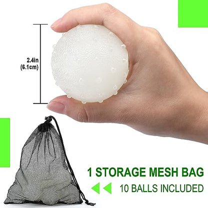 Liliful 10 Pcs Glow in the Dark Dog Toys 2.4 Inch Dog Balls Rubber Glowing Fetch Ball with Net Bag for Puppy Small Breed Dogs Only