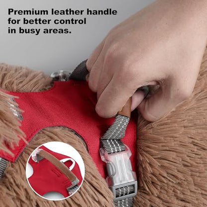 No Pull Dog Harness – Adjustable Reflective Nylon Vest for Small Medium Large Dogs, Escape Proof Training Harness with Leather Control Handle, Lightweight Aluminum Hardware (Red, S) - color: Red, size: S
