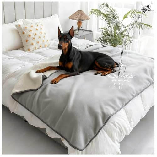 Waterproof Pet Blanket for Bed, Reversible Soft Flannel Love Blanket, Bed Blanket for Couples Washable, Spill-Proof Dog Throw Blanket for Couch, Sofa Protect, Camping,Light Grey,20"x28" - color: Light Grey, size: 20"x28"
