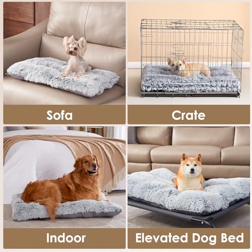 EHEYCIGA Fluffy Dog Crate Bed for Medium Dogs, Plush Faux Fur Crate Pad, Calming Anti Anxiety Medium Dog Bed, Washable Soft Warm Crate Mat with Non-Slip Bottom - color: Grey, size: 29.5 x 20
